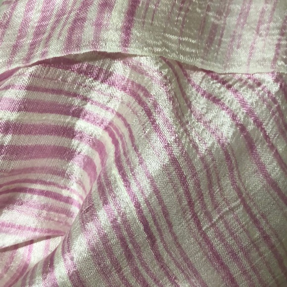 Pink and white striped raw silk scarf - Picture 2 of 7